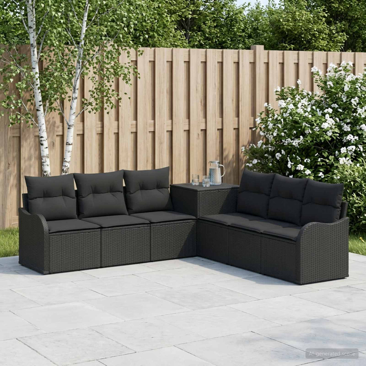 Bankstel 7 st Zwart Poly Rattan en Staal is nu te koop bij PeponiXL, paradijselijk wonen!