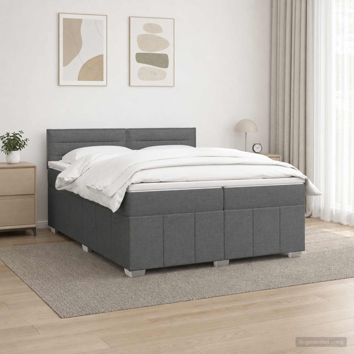 LED Boxspring Bed met Matras Donkergrijs 200 x 200 cm Stof is nu te koop bij PeponiXL, paradijselijk wonen!