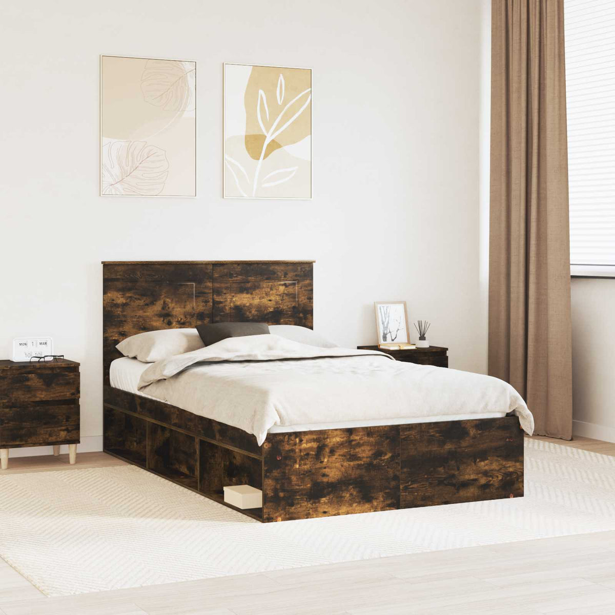 Bedframe Gerookt eiken 120 x 200 cm Massief grenenhout is nu te koop bij PeponiXL, paradijselijk wonen!