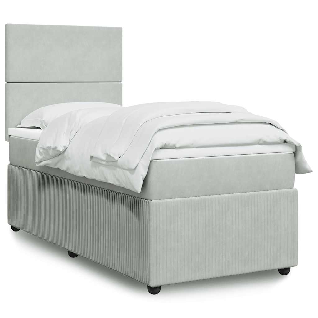 Boxspring met matras fluweel lichtgrijs 100x200 cm is nu te koop bij PeponiXL, paradijselijk wonen!