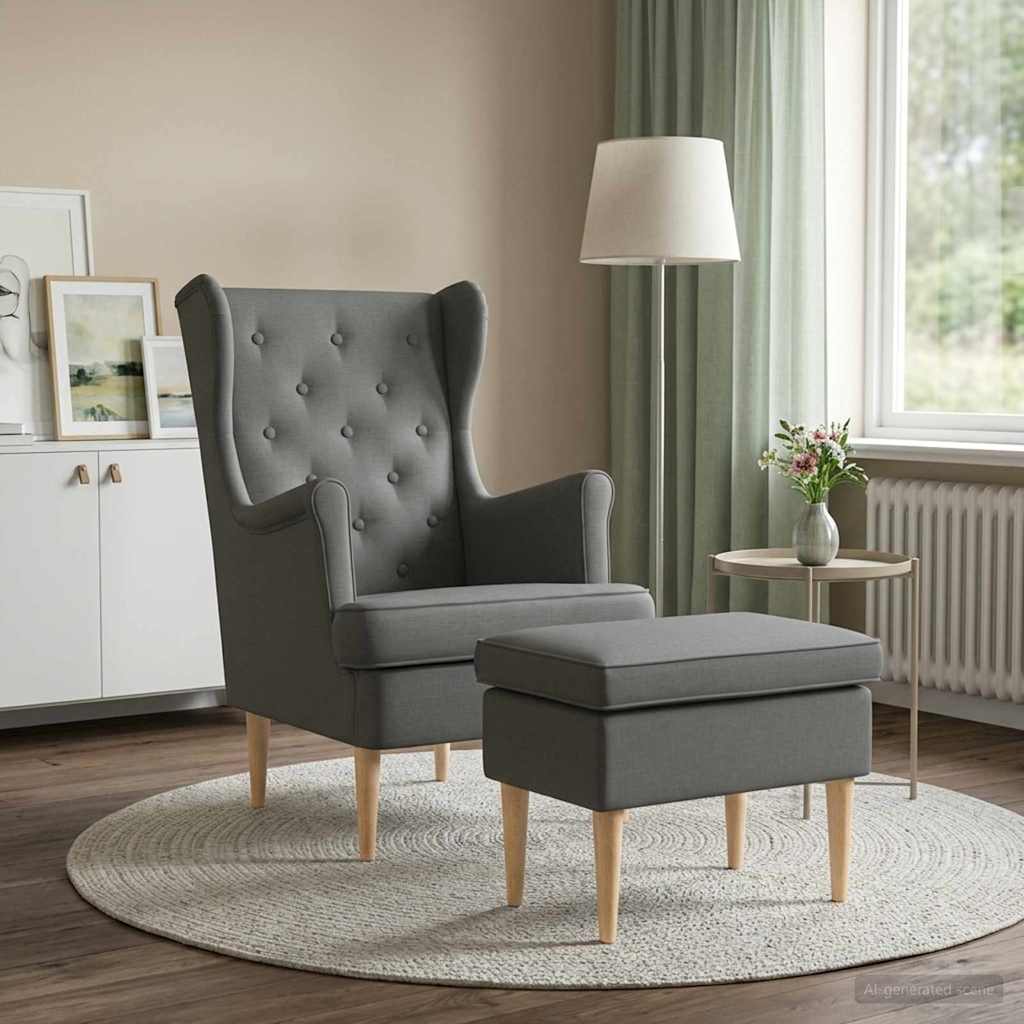 Fauteuil met Voetenbank 2 st Donkergrijs Stof is nu te koop bij PeponiXL, paradijselijk wonen!