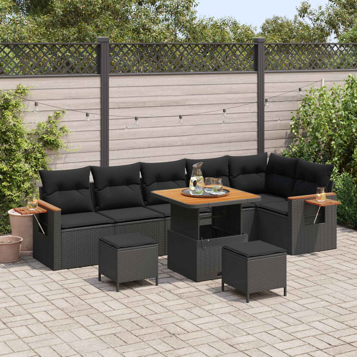 Tuinbankenset met kussen 11 pcs Zwart poly rattan is nu te koop bij PeponiXL, paradijselijk wonen!