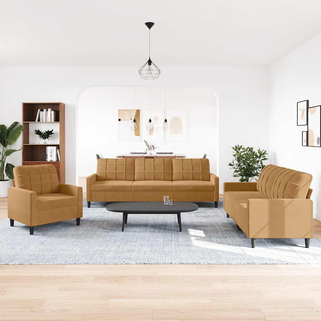 3-delige Loungeset met kussens fluweel bruin is nu te koop bij PeponiXL, paradijselijk wonen!