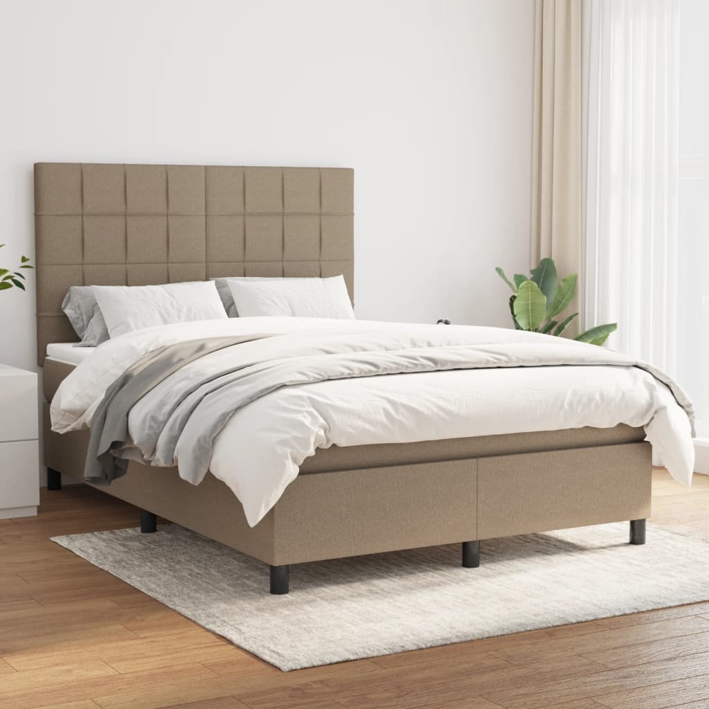 Boxspring met matras stof taupe 140x190 cm is nu te koop bij PeponiXL, paradijselijk wonen!
