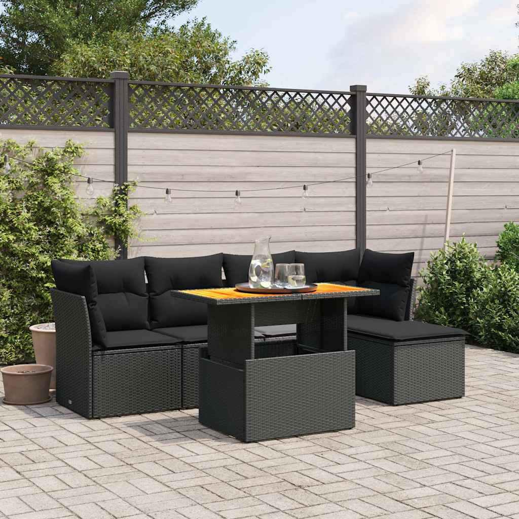 6-delige Loungeset met kussens poly rattan zwart is nu te koop bij PeponiXL, paradijselijk wonen!