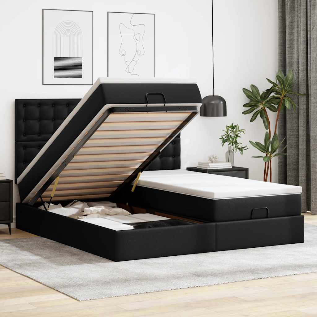 Bed poef met matrassen en LED's 160x200cm kunstleer zwart is nu te koop bij PeponiXL, paradijselijk wonen!