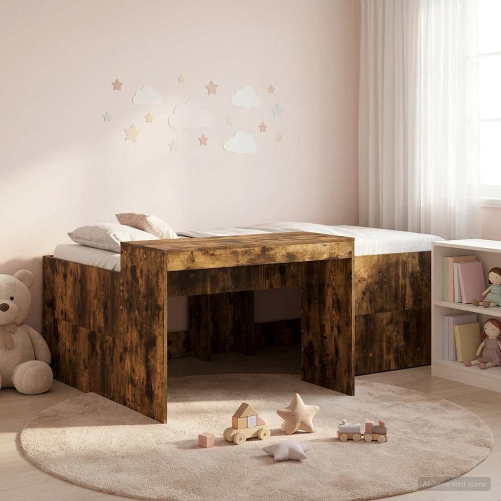 Hoge Bed Frame met Bureau voor Kinderen Gerookt eiken is nu te koop bij PeponiXL, paradijselijk wonen!