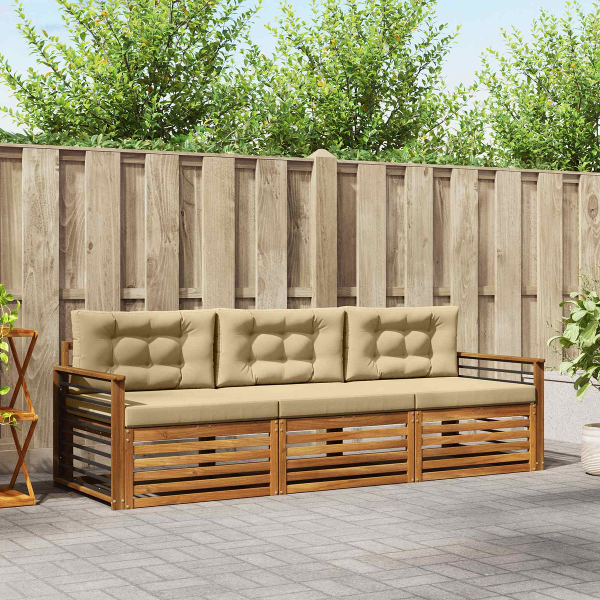 Buiten bankenset met kussen 3 pcs Natuurlijk en Beige is nu te koop bij PeponiXL, paradijselijk wonen!
