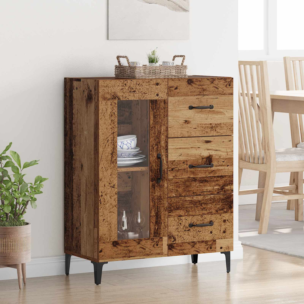 Dressoir Oud Hout 69,5 x 34 x 90 cm Gemonteerd hout en ijzer is nu te koop bij PeponiXL, paradijselijk wonen!