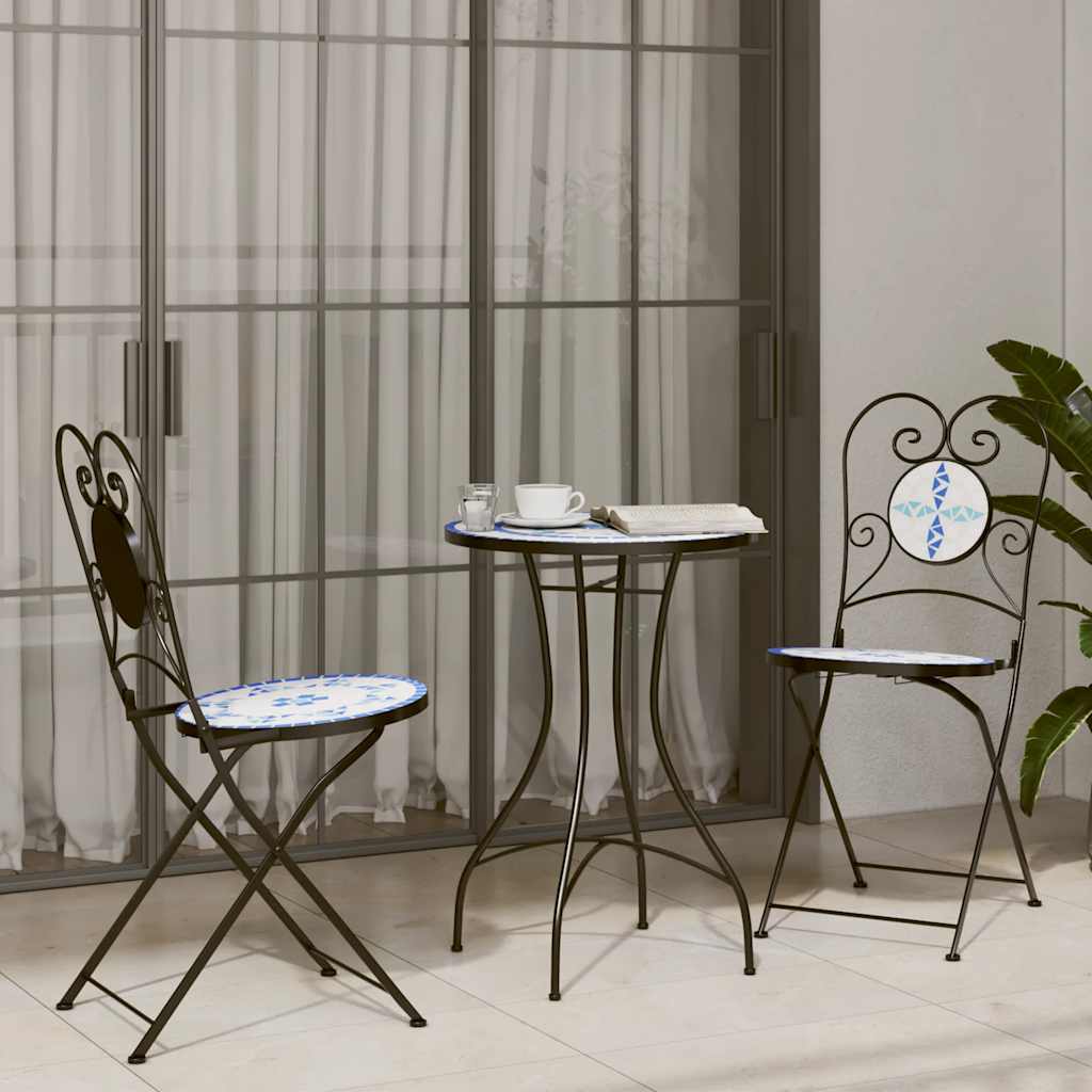 Bistroset mozaïek ijzer en keramiek blauw en wit is nu te koop bij PeponiXL, paradijselijk wonen!