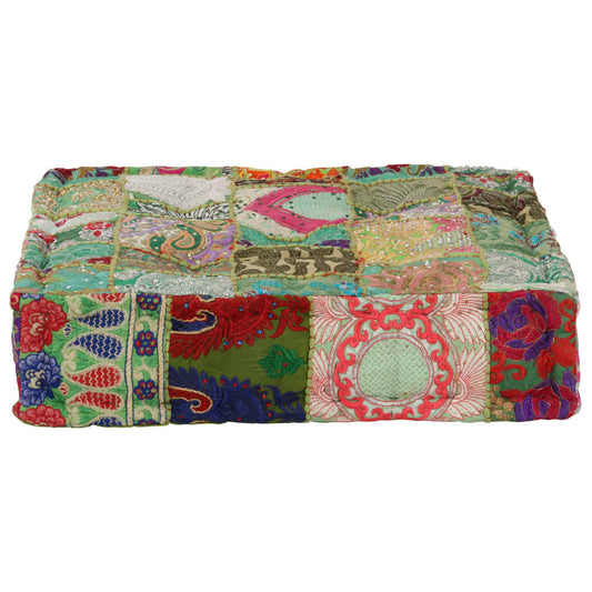 Poef patchwork vierkant handgemaakt 50x50x12 cm katoen groen is nu te koop bij PeponiXL, paradijselijk wonen!