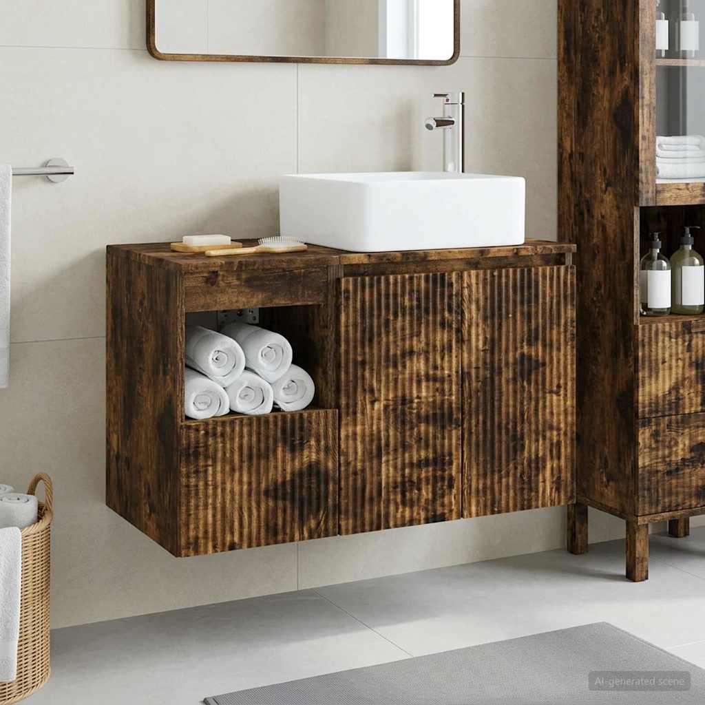 Badkamermeubelset 2 st Gerookt eiken Bewerkt hout is nu te koop bij PeponiXL, paradijselijk wonen!