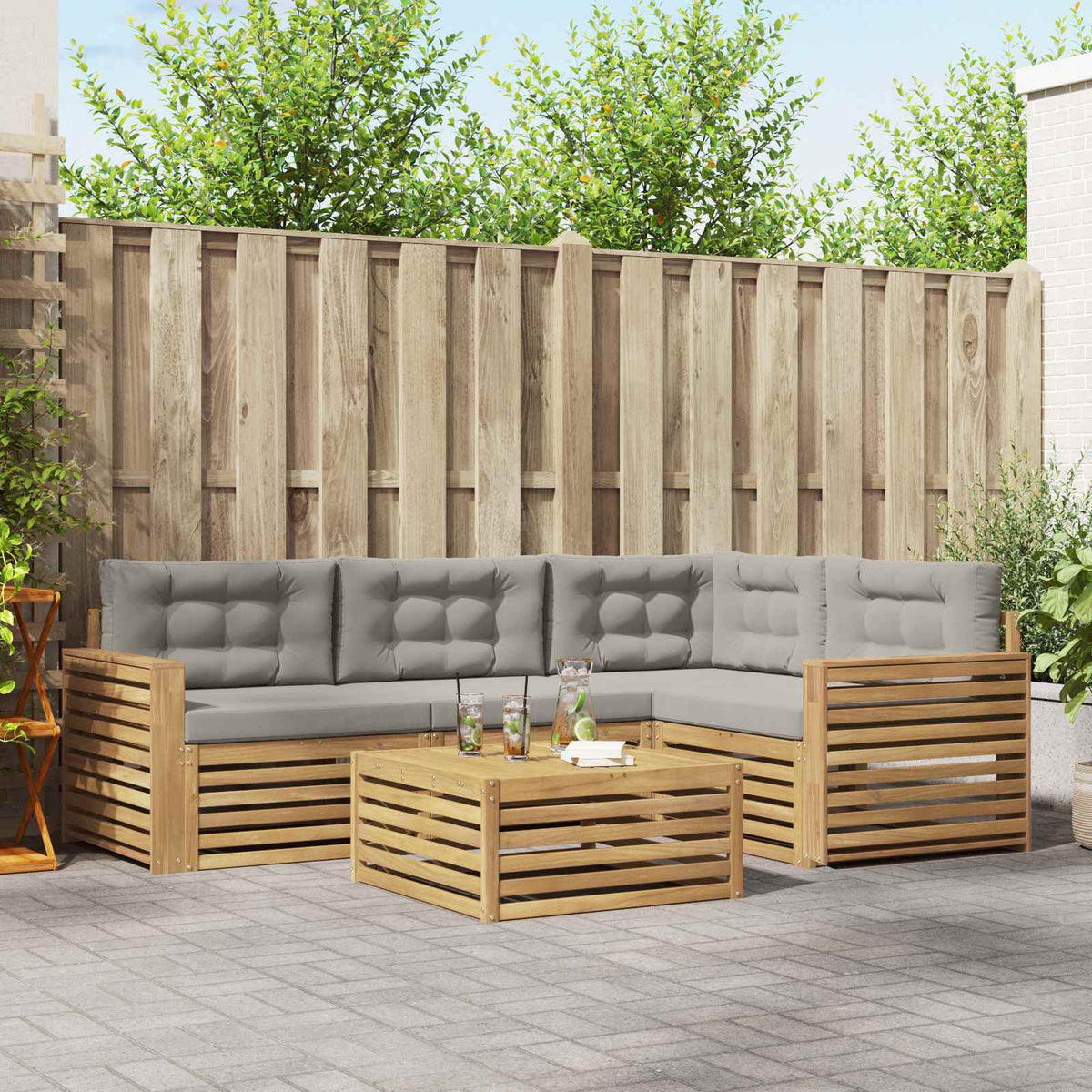 Buiten bankenset 5 pcs Wit en Lichtgrijs 79 x 79 x 37 cm is nu te koop bij PeponiXL, paradijselijk wonen!