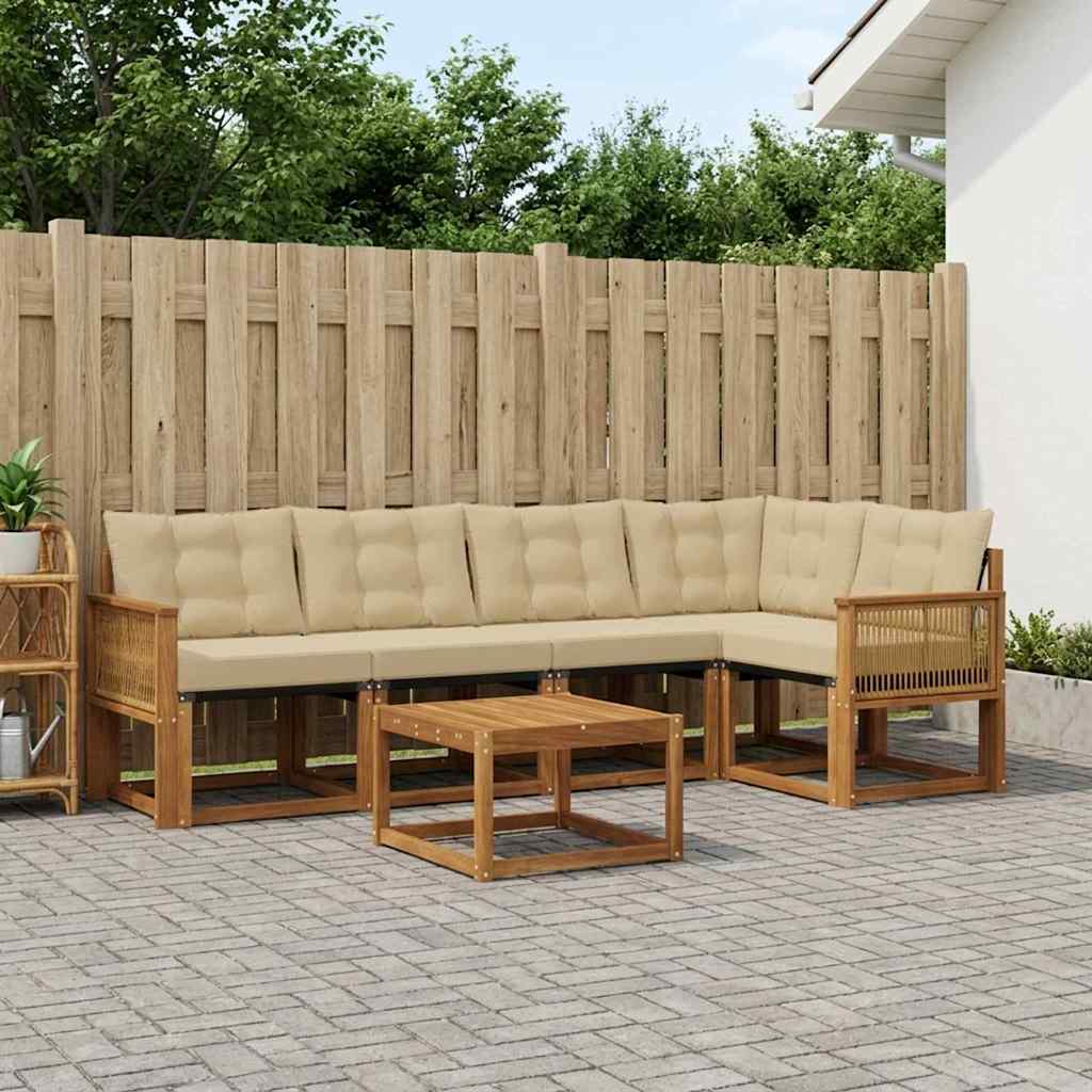 Buiten bankenset met kussen 6 pcs Natuurlijk en Beige is nu te koop bij PeponiXL, paradijselijk wonen!