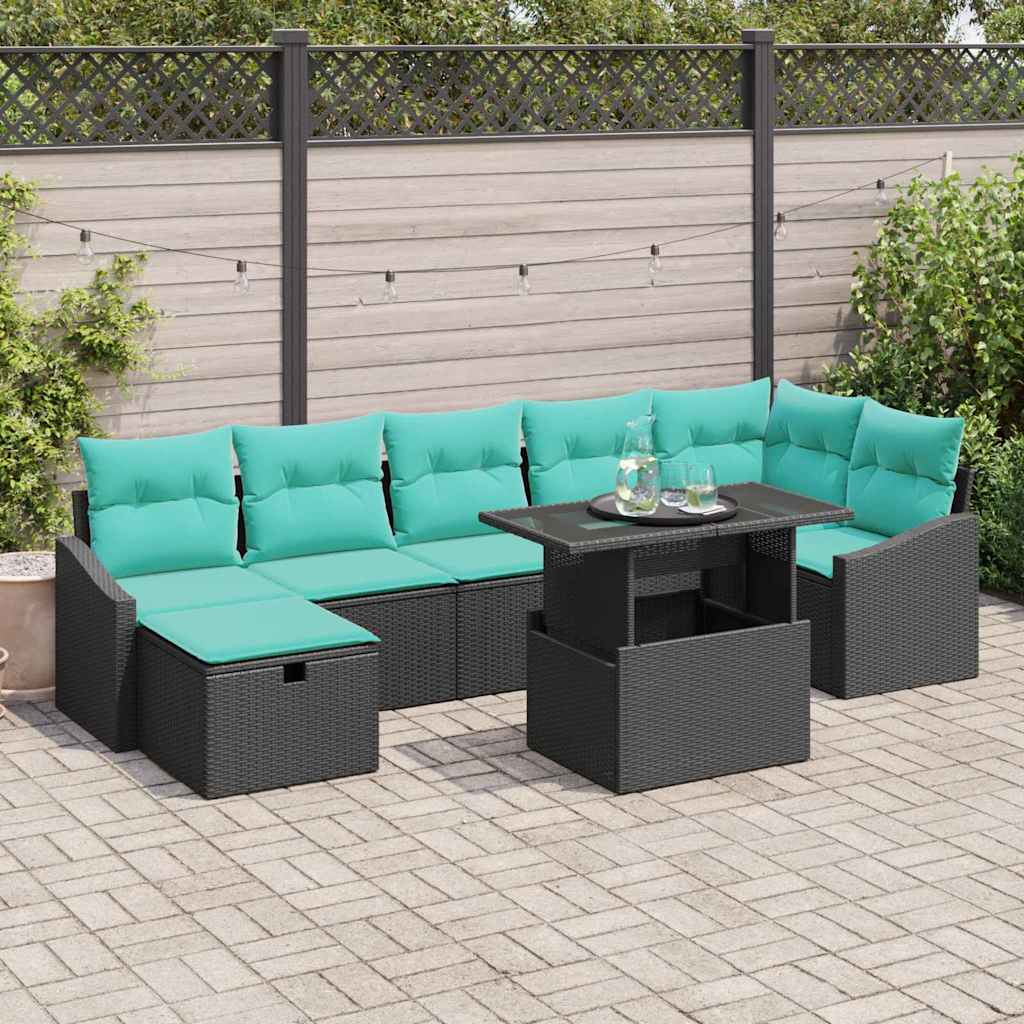 Tuin Sofa Set met kussen met opslag 8 pcs Zwart Poly riet is nu te koop bij PeponiXL, paradijselijk wonen!