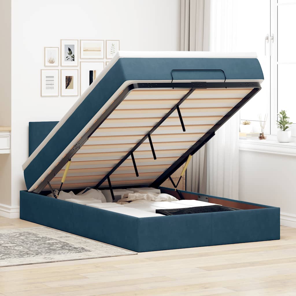 Bed poef met matras en LED's 120x190 cm fluweel donkerblauw is nu te koop bij PeponiXL, paradijselijk wonen!