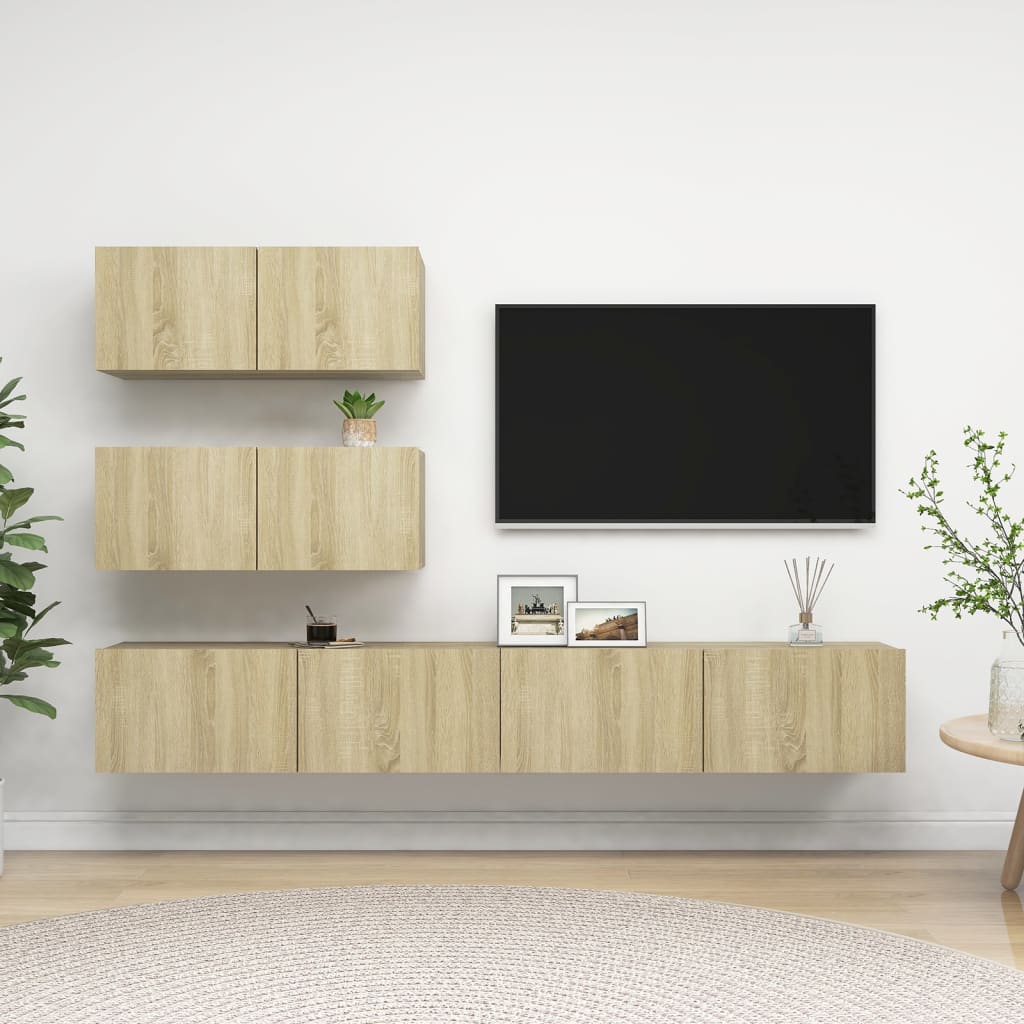 4-delige Tv-meubelset spaanplaat sonoma eikenkleurig is nu te koop bij PeponiXL, paradijselijk wonen!
