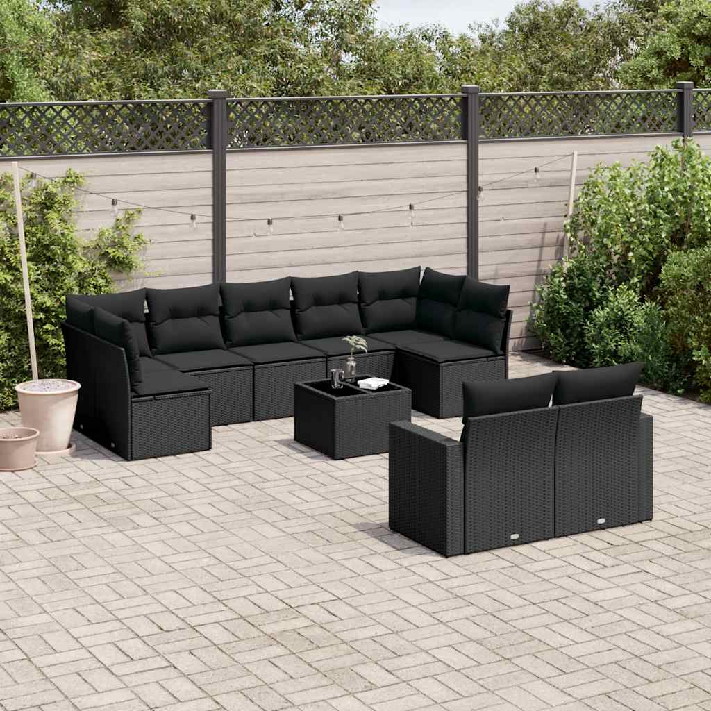 10-delige Loungeset met kussens poly rattan zwart is nu te koop bij PeponiXL, paradijselijk wonen!