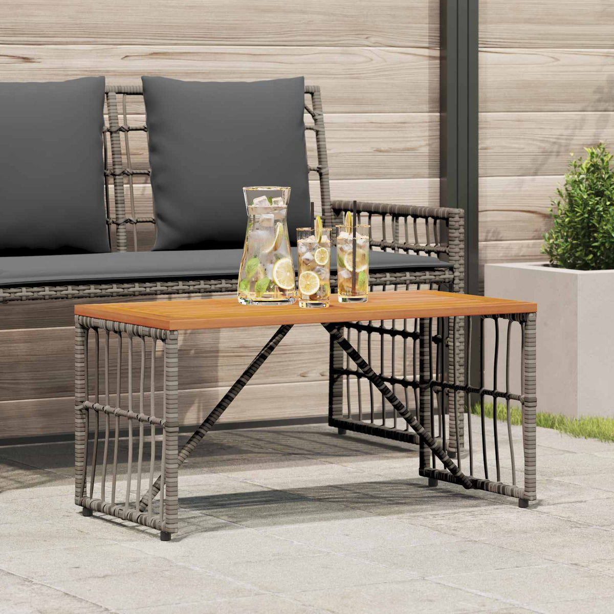 Buiten Tafel Grijs 80 x 40 x 40 cm Staal en Poly Rattan is nu te koop bij PeponiXL, paradijselijk wonen!