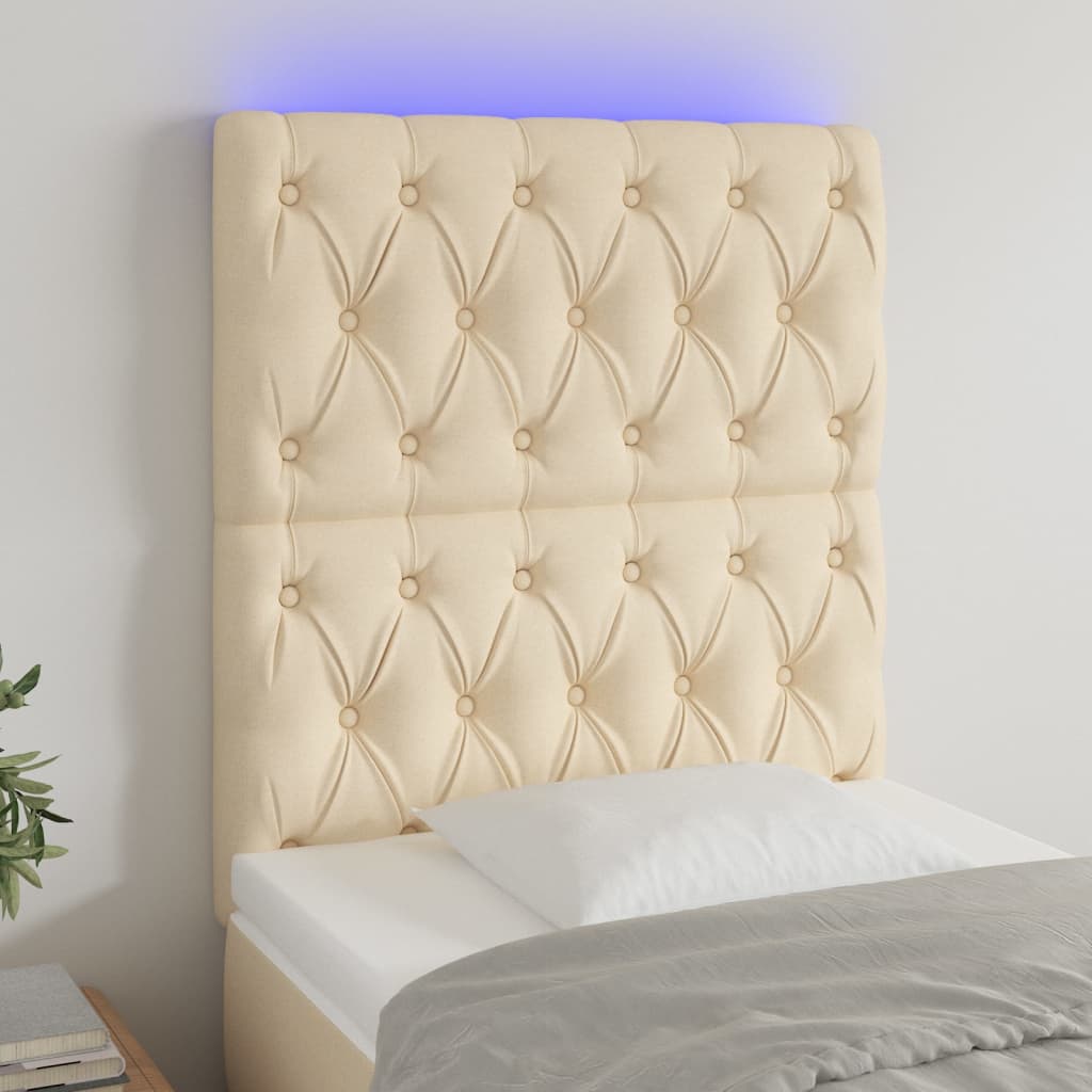 Hoofdbord LED 80x7x118/128 cm stof crèmekleurig is nu te koop bij PeponiXL, paradijselijk wonen!