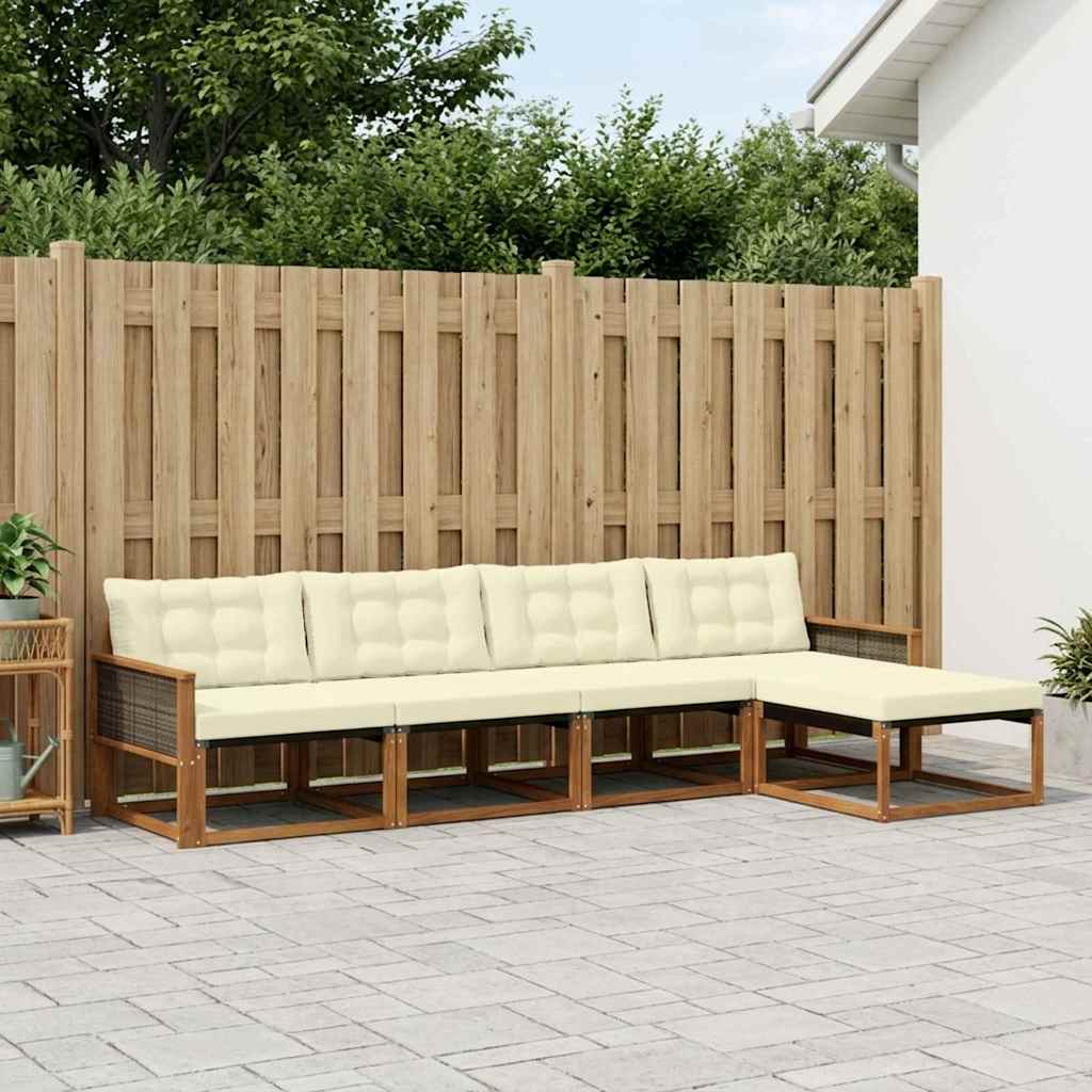 Buiten bankenset met kussen 5 pcs Natuurlijk en Crème is nu te koop bij PeponiXL, paradijselijk wonen!