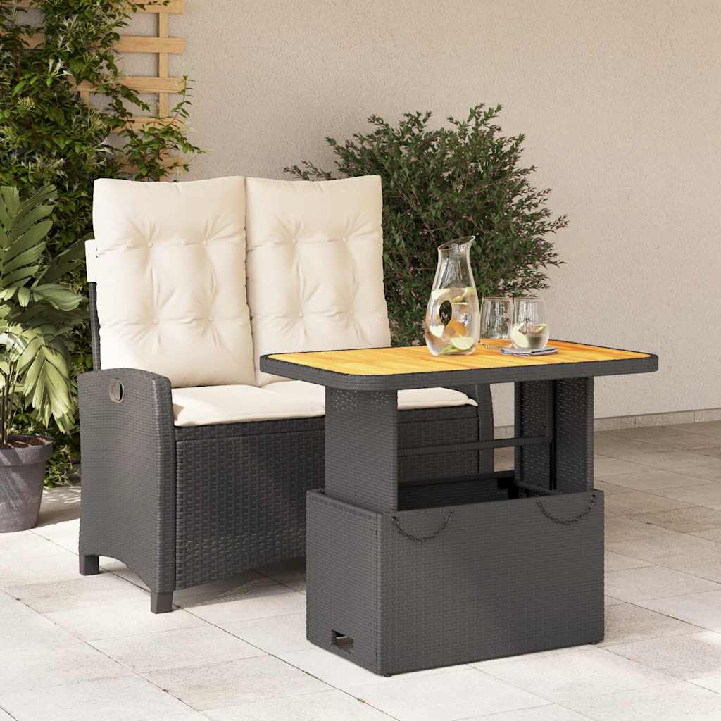 2-delige Tuinset met kussens poly rattan zwart is nu te koop bij PeponiXL, paradijselijk wonen!