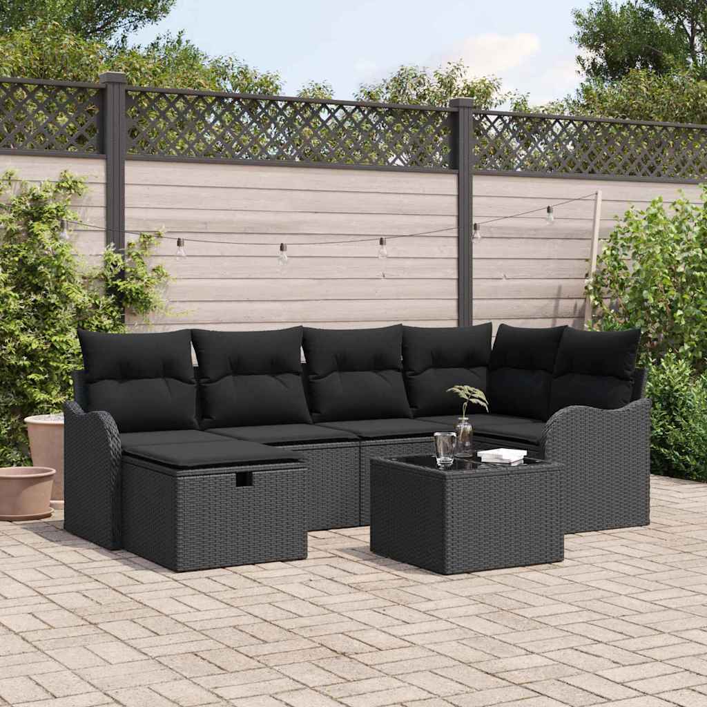 Tuin Sofa Set met kussen met opslag 7 pcs Zwart Poly riet is nu te koop bij PeponiXL, paradijselijk wonen!