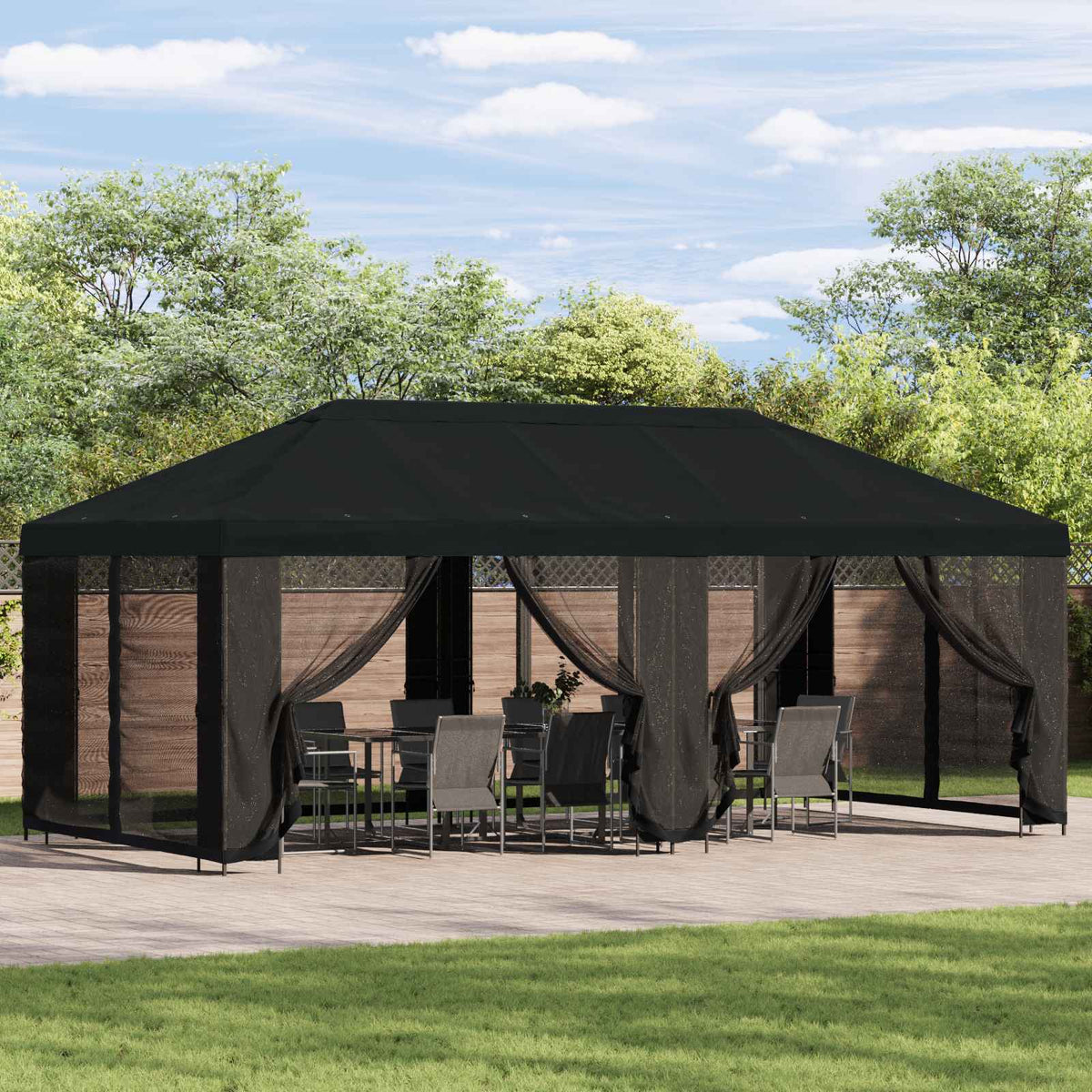 Paviljoen met zijwanden 6 x 3 m Zwart Polyester en staal 190 is nu te koop bij PeponiXL, paradijselijk wonen!
