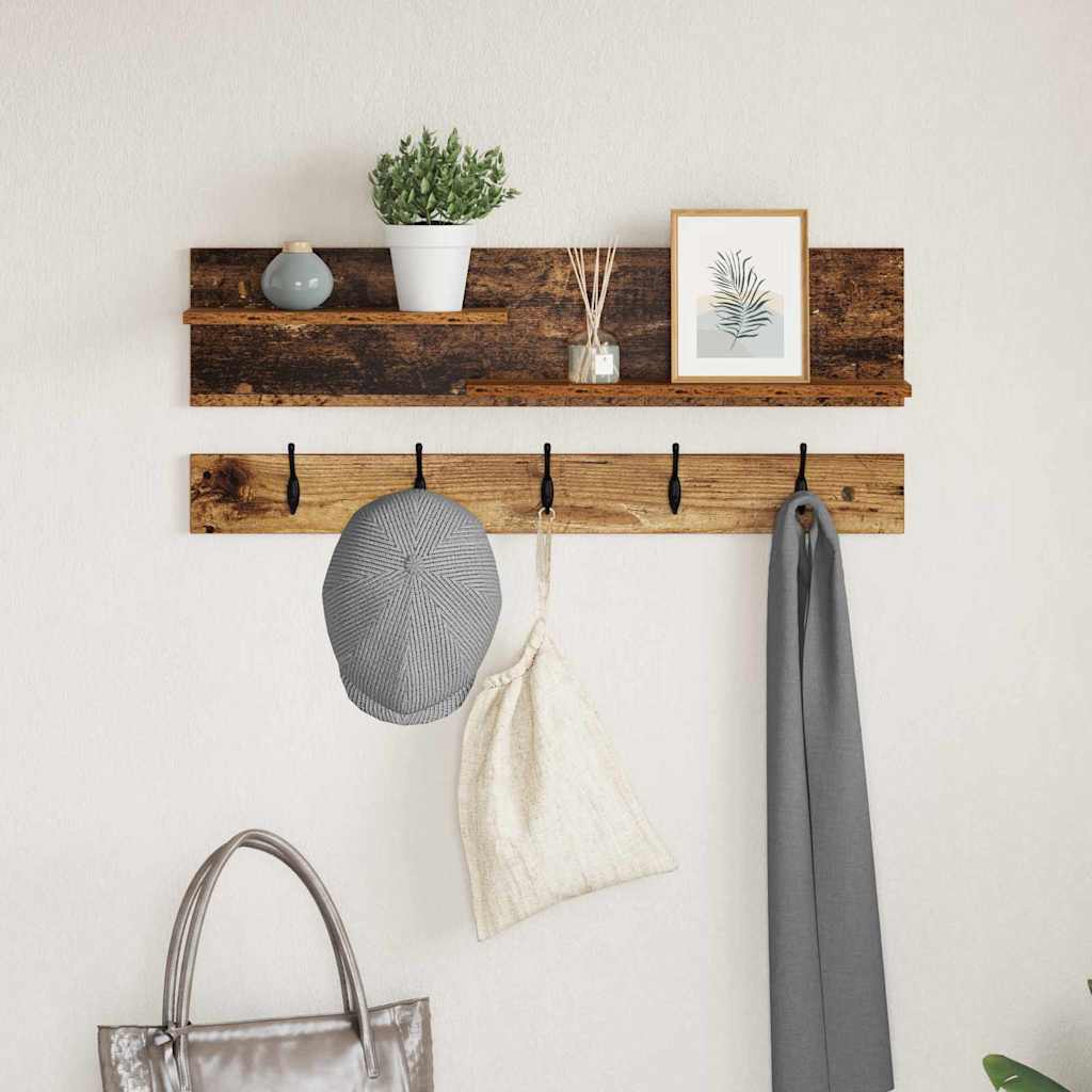Wandgemonteerde kapstok Oudhout 90 x 15 x 36 cm Bewerkt hout is nu te koop bij PeponiXL, paradijselijk wonen!