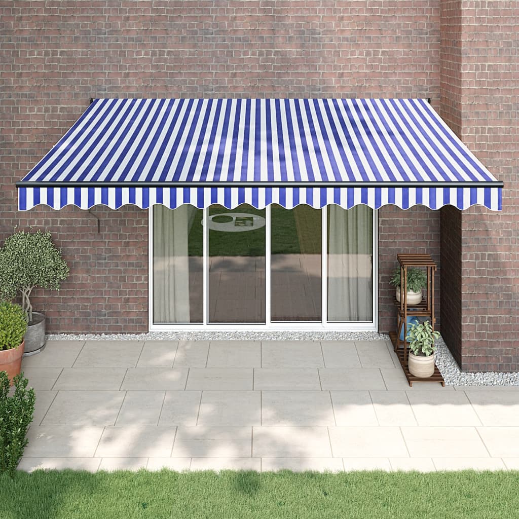 Luifel automatisch uitschuifbaar 4,5x3 m blauw en wit is nu te koop bij PeponiXL, paradijselijk wonen!