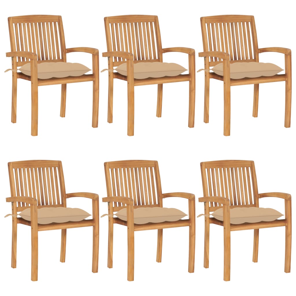 Tuinstoelen stapelbaar 6 st met kussens massief teakhout is nu te koop bij PeponiXL, paradijselijk wonen!