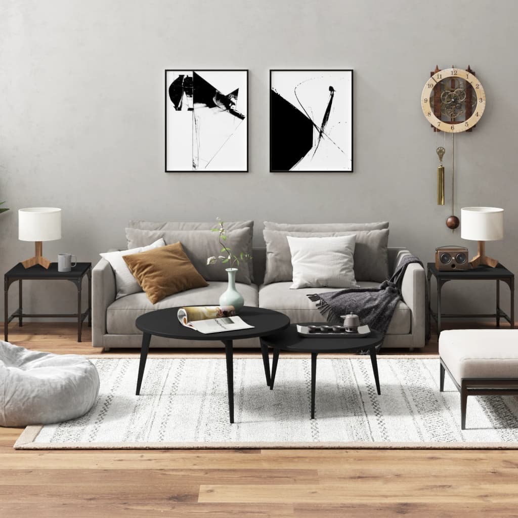 Bijzettafels 2 st 40x40x35 cm bewerkt hout zwart is nu te koop bij PeponiXL, paradijselijk wonen!