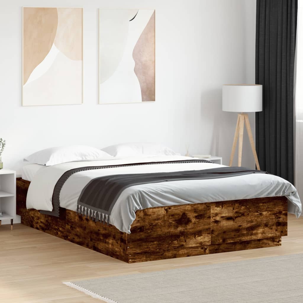 Bedframe met LED-verlichting gerookt eikenkleurig 150x200 cm is nu te koop bij PeponiXL, paradijselijk wonen!