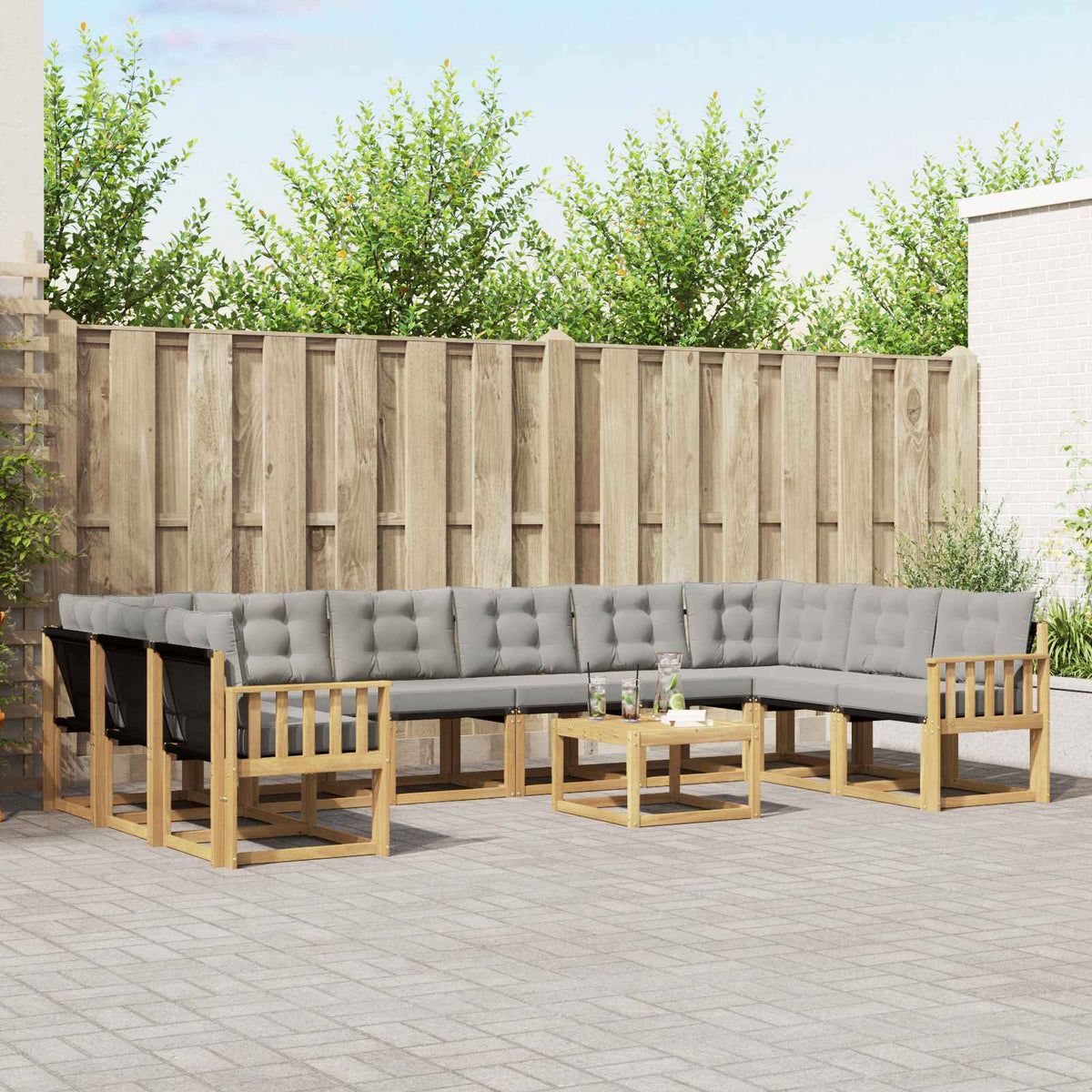 Buiten bankenset met kussen 11 pcs Wit en Lichtgrijs is nu te koop bij PeponiXL, paradijselijk wonen!