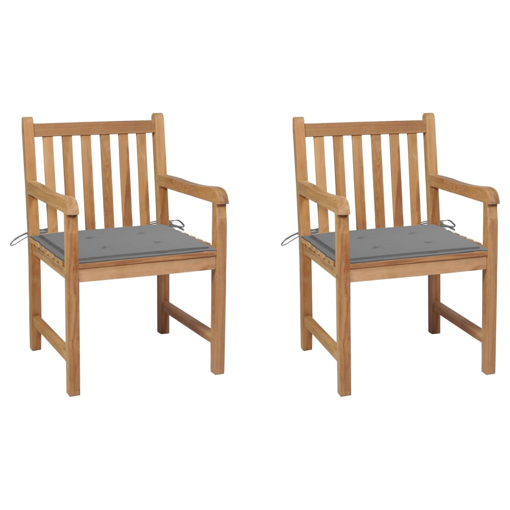 Tuinstoelen 2 st met grijze kussens massief teakhout is nu te koop bij PeponiXL, paradijselijk wonen!