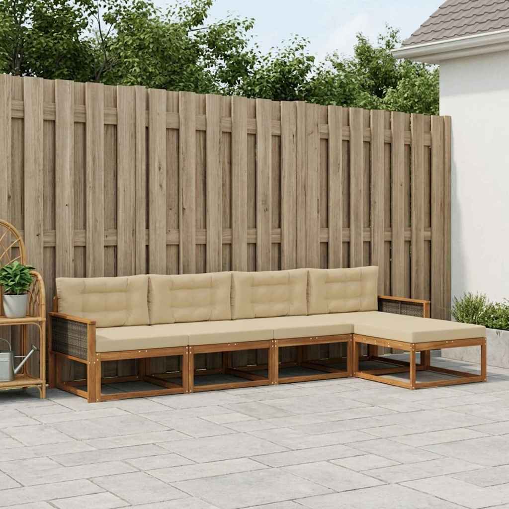 Buiten bankenset met kussen 5 pcs Natuurlijk en Beige is nu te koop bij PeponiXL, paradijselijk wonen!