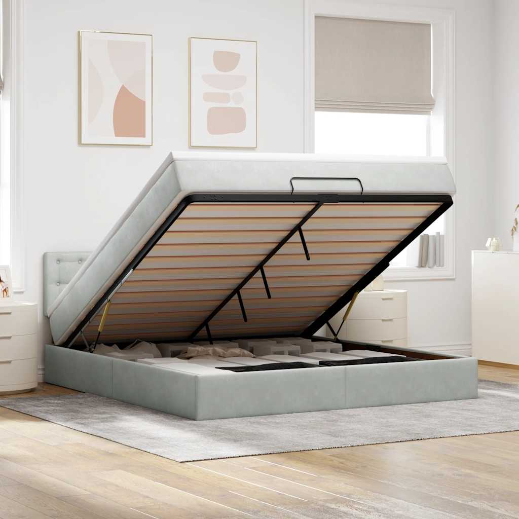 Ottoman bed met matras en LED's 160x200cm fluweel lichtgrijs is nu te koop bij PeponiXL, paradijselijk wonen!
