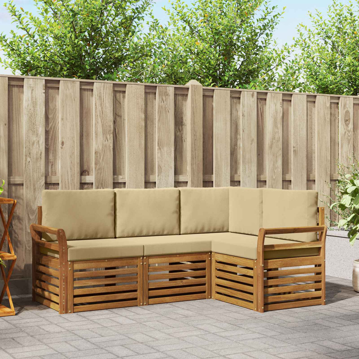 Sofa-Sets 4 pcs Natuurlijk en Beige Massief Acaciahout is nu te koop bij PeponiXL, paradijselijk wonen!
