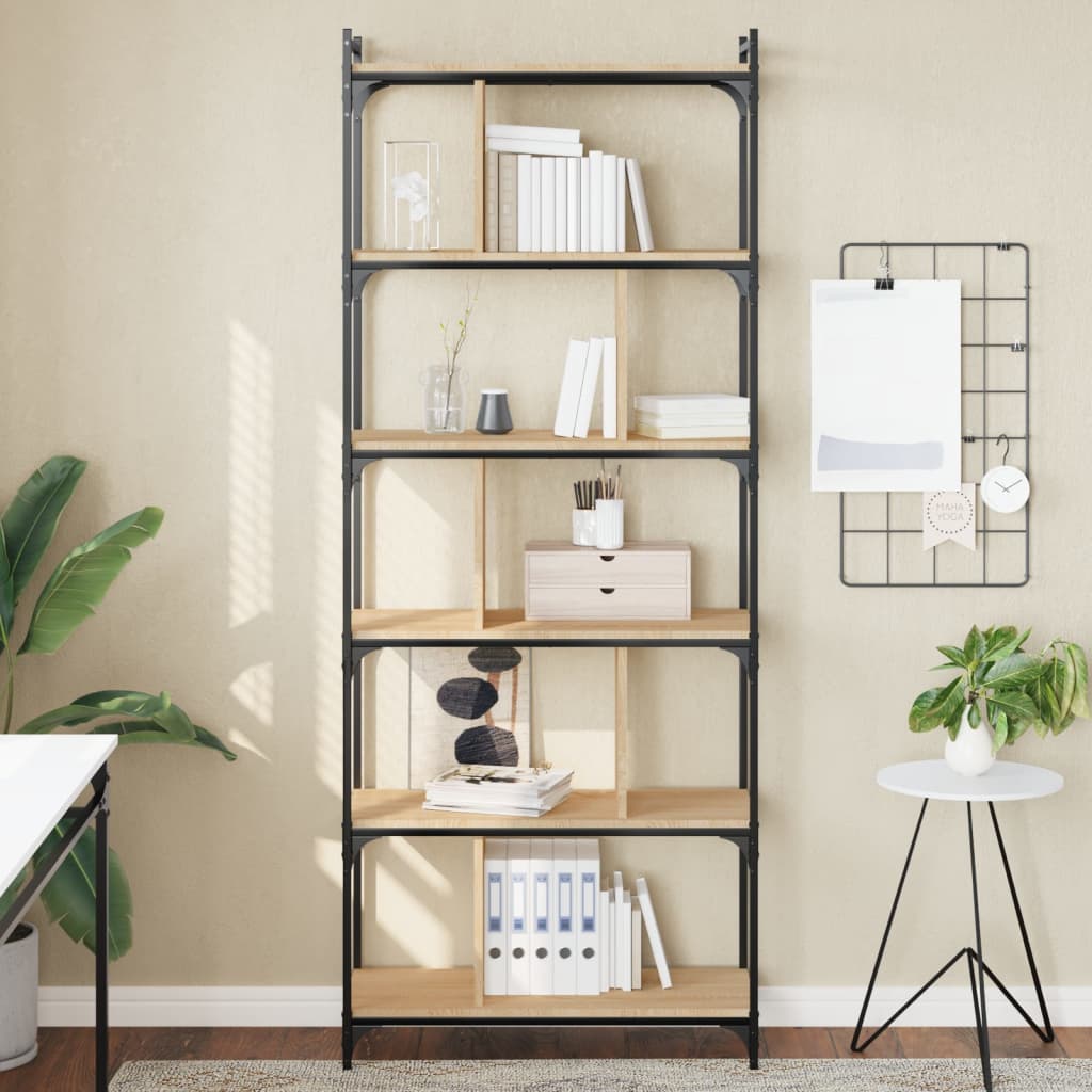 Boekenkast 6-laags 76x32x192 cm bewerkt hout sonoma eikenkleur is nu te koop bij PeponiXL, paradijselijk wonen!