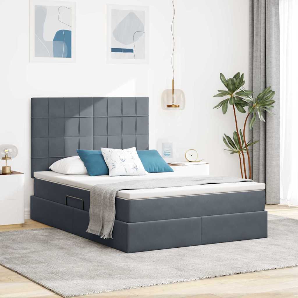 Opbergbed met LED met matras Donkergrijs 140 x 200 cm Fluweel is nu te koop bij PeponiXL, paradijselijk wonen!