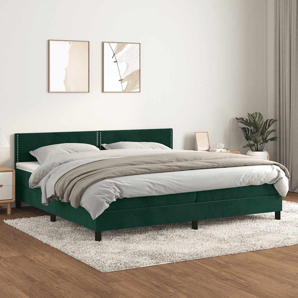 Boxspring met matras fluweel donkergroen 200x200 cm is nu te koop bij PeponiXL, paradijselijk wonen!