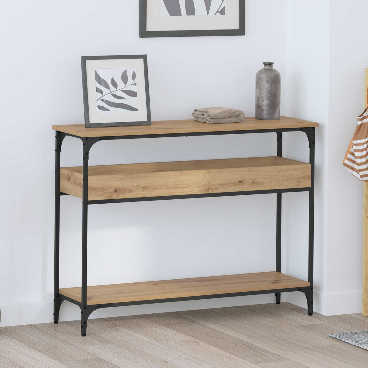 Wandtafel artisanaal eikenkleurig 100 x 29 x 75 cm Bewerkt hout is nu te koop bij PeponiXL, paradijselijk wonen!