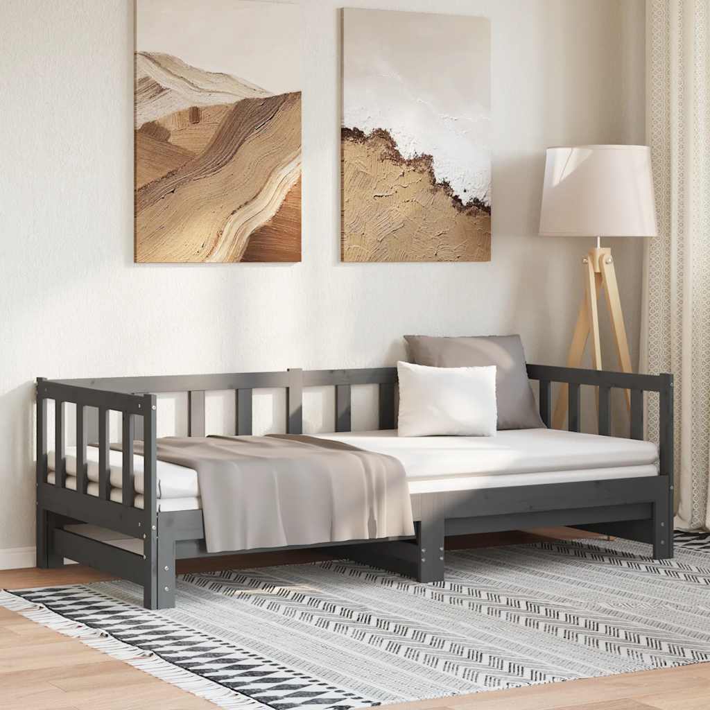 Slaapbank uitschuifbaar massief grenenhout grijs 2x(90x190) cm is nu te koop bij PeponiXL, paradijselijk wonen!
