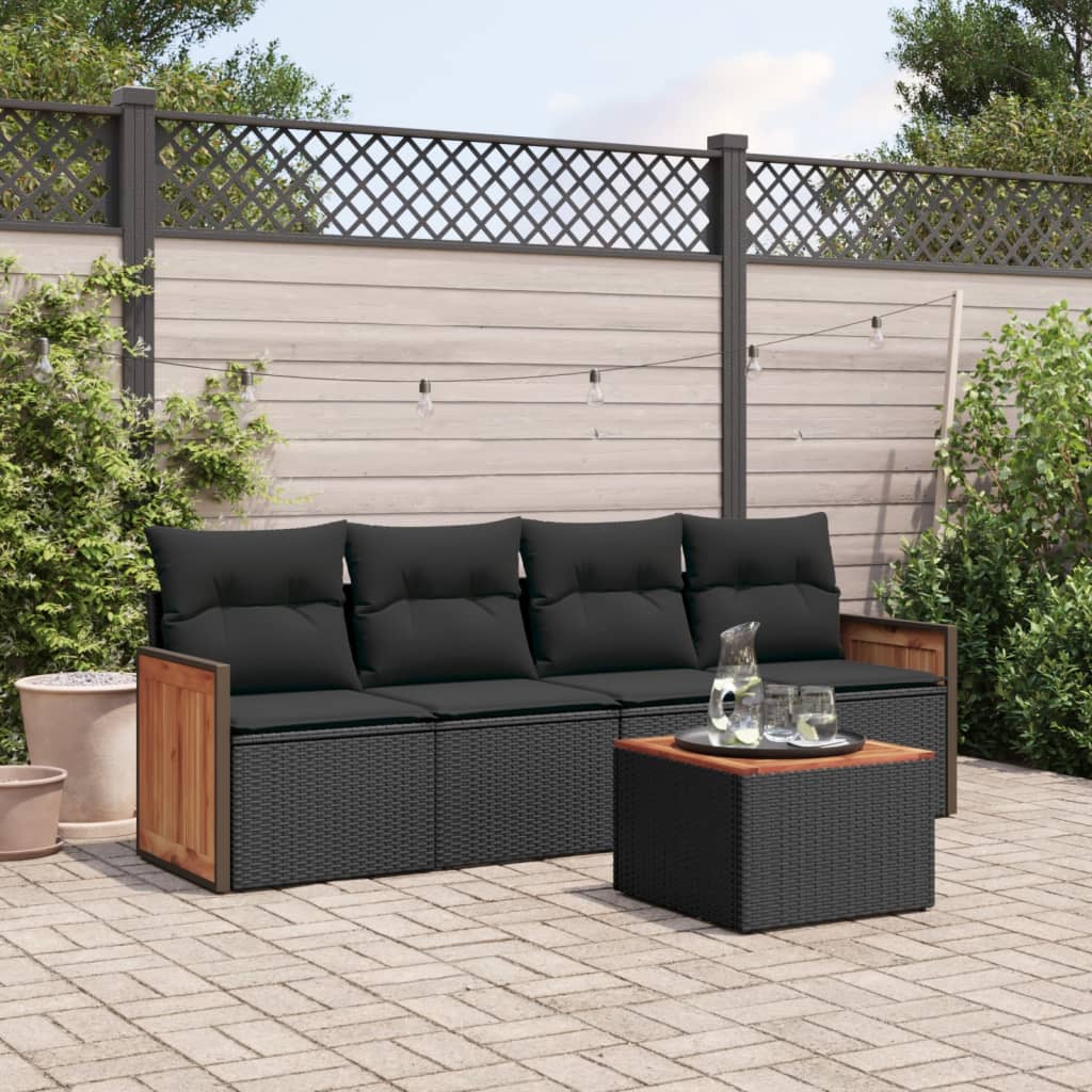 5-delige Loungeset met kussens poly rattan zwart is nu te koop bij PeponiXL, paradijselijk wonen!