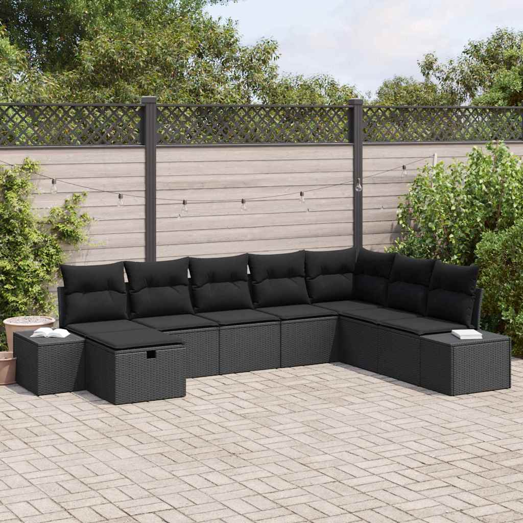 Tuin Sofa Set met kussen 8 pcs Zwart poly rattan is nu te koop bij PeponiXL, paradijselijk wonen!