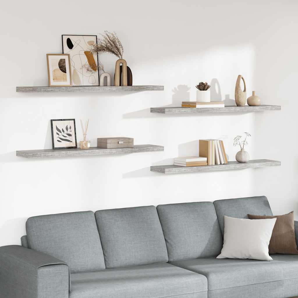 Wandschappen zwevend 4 st 120x23,5x3,8 cm MDF betongrijs is nu te koop bij PeponiXL, paradijselijk wonen!