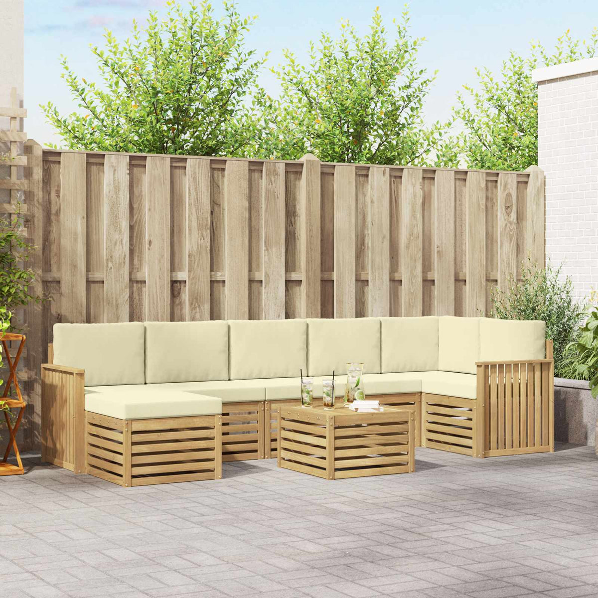 Buiten bankenset 8 pcs Wit en crèmekleurig 59 x 59 x 37 cm is nu te koop bij PeponiXL, paradijselijk wonen!