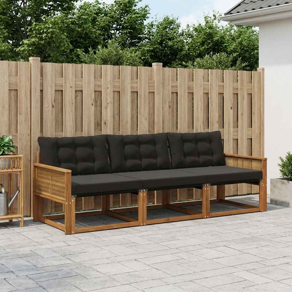 Buiten bankenset met kussen 3 pcs Naturel en Zwart is nu te koop bij PeponiXL, paradijselijk wonen!