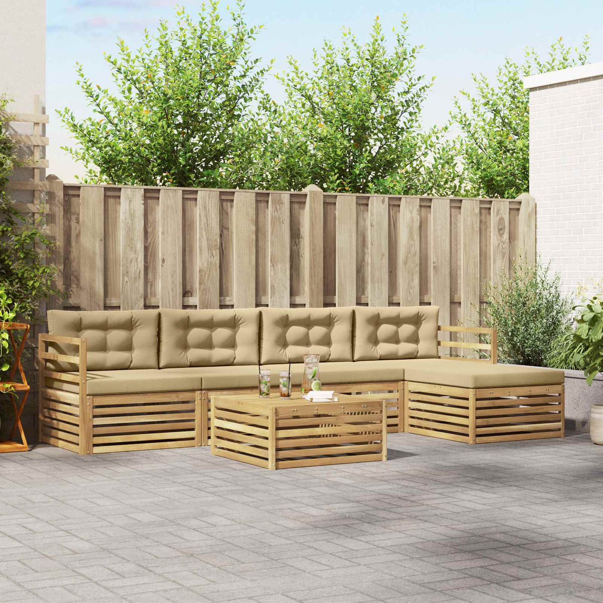 Buiten bankenset 6 pcs Wit en Beige 79 x 79 x 37 cm Polyester is nu te koop bij PeponiXL, paradijselijk wonen!