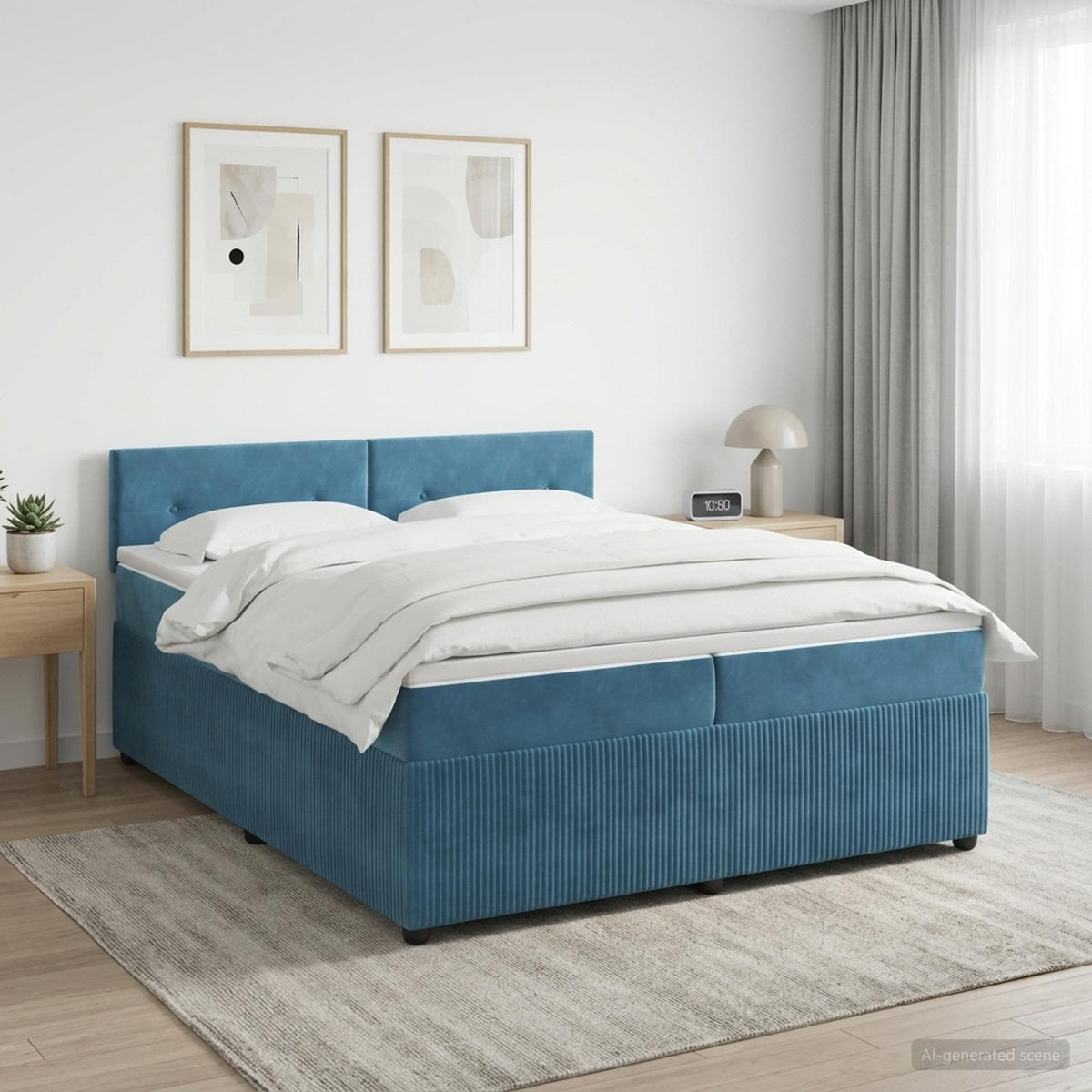 Boxspringbed met matras Donkerblauw 200 x 200 cm Fluweel is nu te koop bij PeponiXL, paradijselijk wonen!